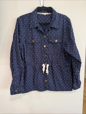 Navy Polka Dot Women’s Drawstring Jean Jacket